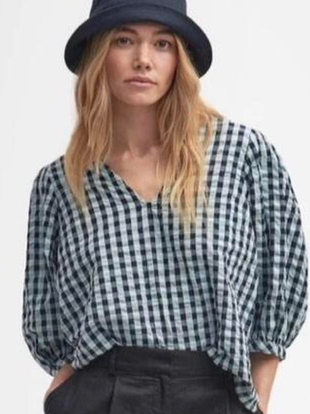 BARBOUR Gingham Tie-Back Puff Sleeve Top - DARLING!! NWT! 10